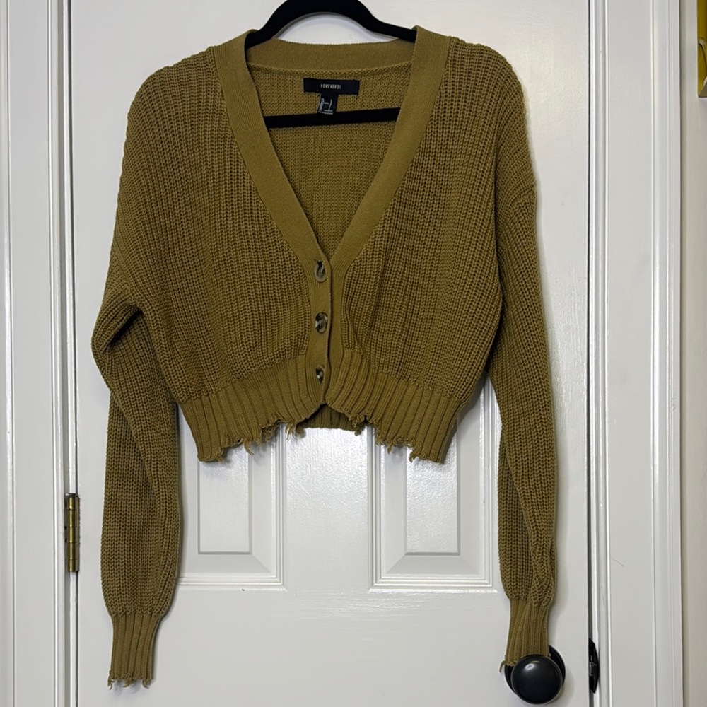 Forever 21 Green Ribbed Knit Cardigan